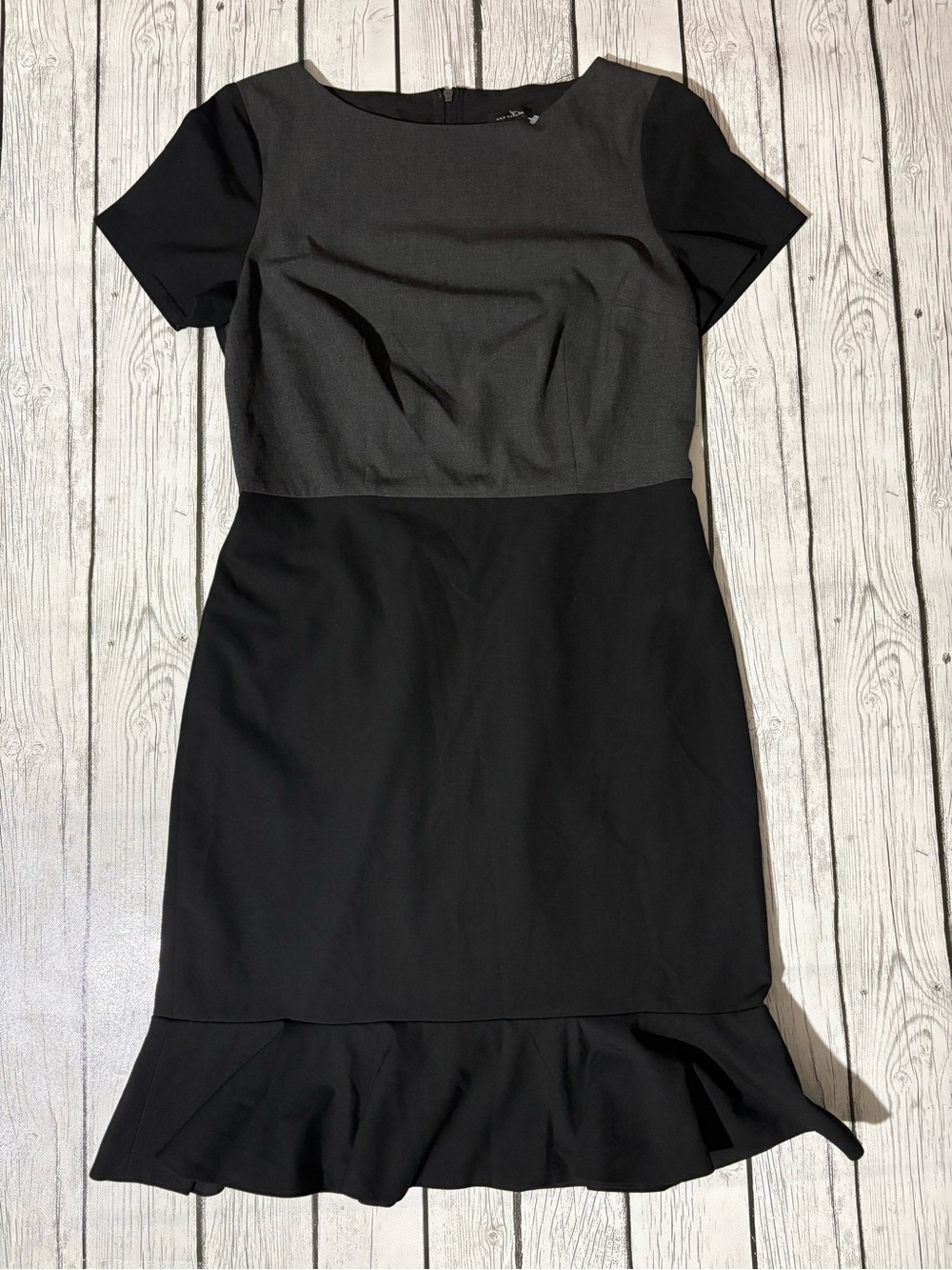Two-Tone Black Sheath Dress with Ruffle Hem